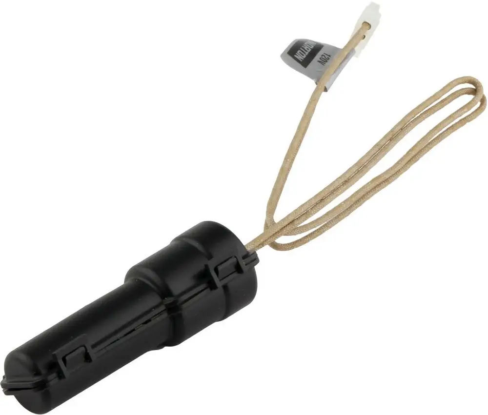 Schwarzes, zylindrisches Bauteil mit einem flexiblen Kabel und einem Stecker, möglicherweise Teil eines Bosch-Zündsystems oder Heizgeräts.